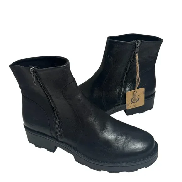 Born Women Tricia Black Leather Moto Biker Zip Ankle Boots size 10 NEW - Picture 2 of 6